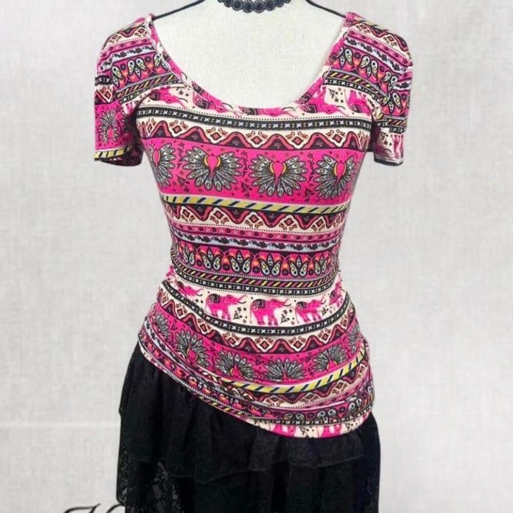 Y2K Boho Patterned Pink 90’s Trendy Babydoll Top
